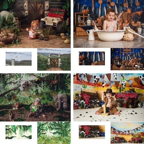 Kids 1st Birthday Photography Backdrops Cowboy Forest Dinosaur Frame Child Newborn Backdrop Baby Artistic Portrait Background
