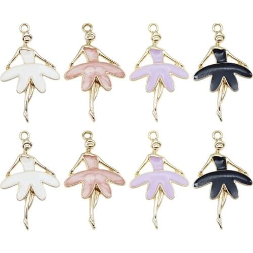 Julie Wang 4PCS Enamel Dancing Girl Charms Zinc Alloy Ballet Girl Gold Tone Pendant Bracelet Jewelry Making Accessory