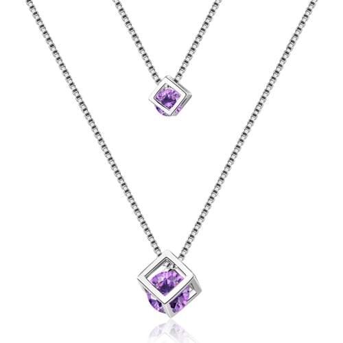LByzHan Silver Color Cube Pendant Double Necklace Pendant Necklace Hot Fashion 2019 New Design Necklace Jewelry N178