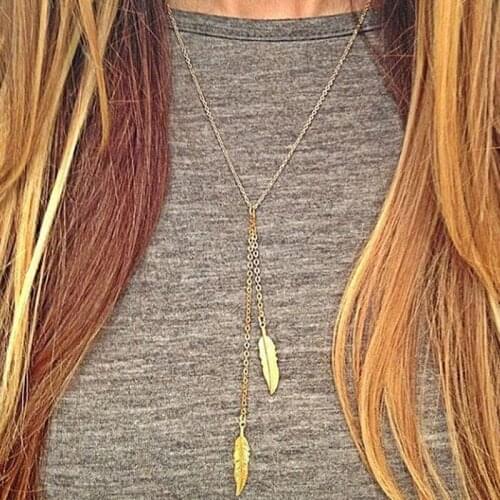 Europe and the United States fashion jewelry, simple alloy leaves, feather pendant, lady Charm Necklace