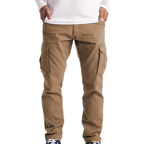 Mens Cargo Pants 2021 All Match Solid Color Multi Pockets Men Mid Waist Straight Sweatpants for Working