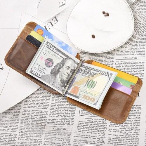2018 New Genuine Leather Money Clips for Men Male Cowhide Retro Leather Card Wallet Fashion Dollar Clip Women Credit Cards Bag