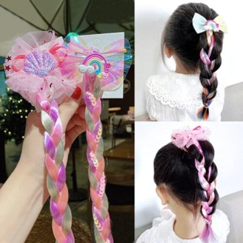 New Girls Cute Cartoon Bow Butterfly Colorful Braid Rubber Bands Headband Children Ponytail Holder Fashion Hair Accessories