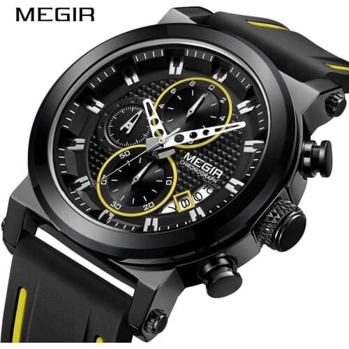 Original MEGIR Mens Black Watch Luxury Brand Analog Quartz Wrist Watch Waterproof Chronograph Sport Men Watches Clock Male 2020