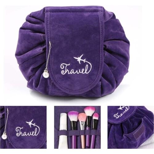 Portable Stylish Drawstring Type Flannel Travel Cosmetic Bag Brushs Makeup Tool High Capacity Storage Organizer Toiletry Beauty