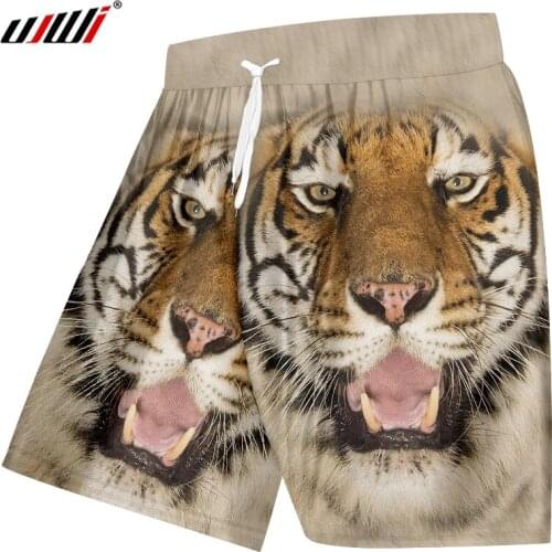 UJWI Mens New Ferocious Tiger Pattern Summer Beach Shorts 3D Printed Yellow Animal Couple Wear Sports Oversized 6XL