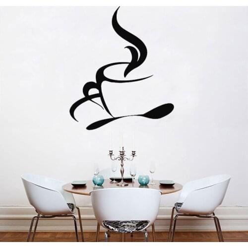 Hot Coffee Tea Cup Spoon Kitchen Wall Decal Cafe Interior New Design Home Decor Waterproof Removable Wall Sticker Poster Vinyl