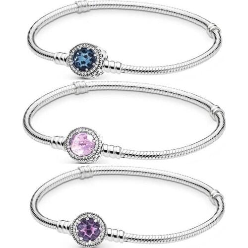 Eye stone Clip Original 925 Sterling Silver Bracelet Bangle Snake Chains for Original Silver Charms Women Jewelry Gift