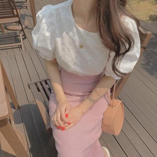 Women Summer Pink Elegant High Waist Long Pencil Skirt Zipper Solid Color Skirt