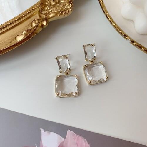 2020 New Arrival Dominated Sweet Lovely Shiny Crystal Drop Earrings Trendy Geometric Square Senior Women Earrings Jewelry