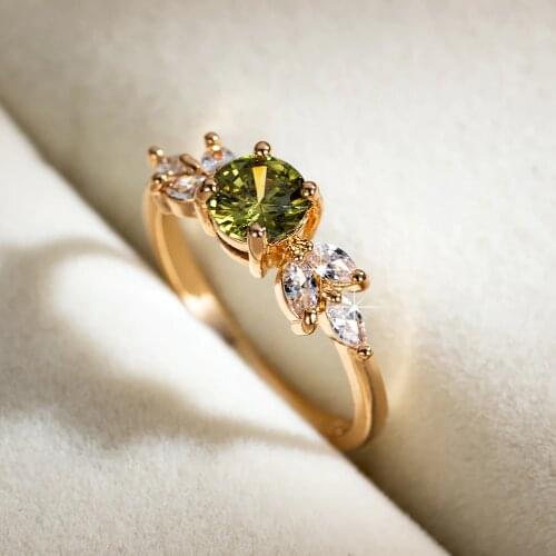 Aphseem New Leaf Engagement Rings Women Olive Green Leaves Zircon Cubic Graceful Girls Ring Jewelry Gift Bijoux