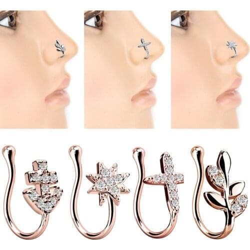 1Piece Cute Bunny Fake Nose Ring Clip On Flower Nose Ring Indian Style Non Piercing Nose Clip Jewelry Rabbit Faux Piercing Nez