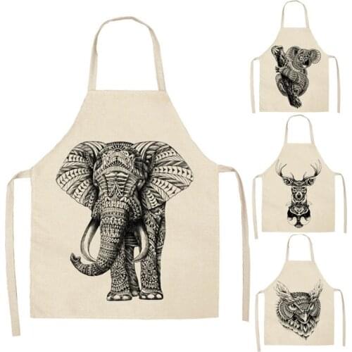 1 Pcs Owl Deer Animal Kitchen Apron for Adults Cotton Linen Bibs Household Cleaning Pinafore Home Cooking Aprons WQ118