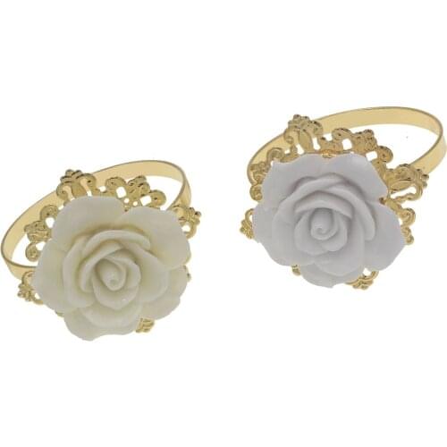 New 10pcs Lot Gold Napkin Ring Weddings Table Napkin Bloom Flower Rose Resin Holder Wholesale Decorative Butterflies for Party