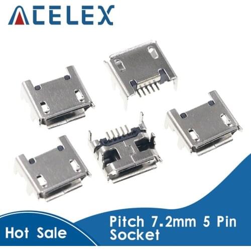100PCS Micro USB Pitch 7.2mm 5 Pin Socket MINIUSB Female SMD DIP Connector