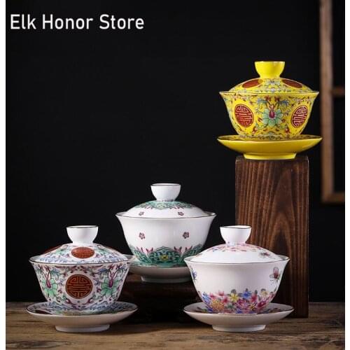 150ml Ceramic Whiteware Gold Outside Cover Bowl Kung Fu Tea Set Tea Cup Tea Bowl Household Handmade Tea Making Device Gaiwan
