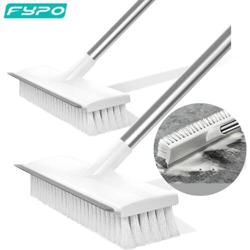 FYPO 2 Pack Floor Scrub Brush with Long Handle Bathroom Wiper Stiff Bristle Window Squeegee Magic Broom Floor Mop Cleaner Brush