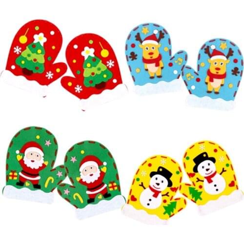 4 Pieces Fashion Childrens Christmas Gloves Handmade DIY Creative Material Package Educational Toys Christmas Gifts