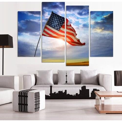 4 Piece Modern Wall Oil Painting American Flag Home Decor Art Picture For Living Room Paint on Canvas Prints Cuadros Decoracion