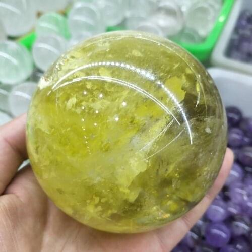 9CM A large spherical natural yellow crystal quartz ball with a base for home decoration