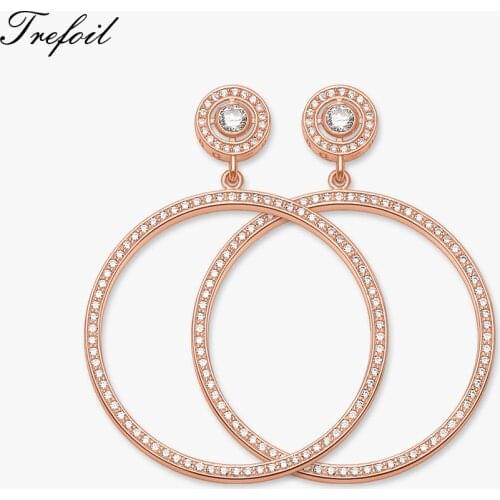 Rose Gold Color Round Stud Big Earring,Zirconia Rhinestone Brincos Fashion Jewelry 925 Sterling Silver Gift For Women Lover 2018
