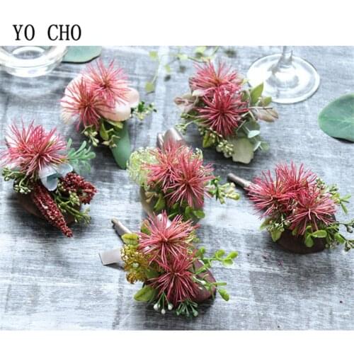 YO CHO Wrist Corsage Silk Flower Pink Chic Orchid Bracelet Boutonniere Bridesmaid Bridal Hand Wrist Hydrangeas Wedding Flowers