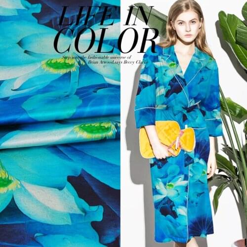 CNUM SP860 Pure Silk/ Blue Lotus /Silk Fabric 93% Silk 7% Spandex Elastic/ Width 1.29yd Thickness 19mm/ Unit: meter