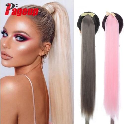 Long Straight Clip In Tail False Hair Ponytail Hairpiece With Hairpins Synthetic Ponytail Hair Extensions For Women Headwear