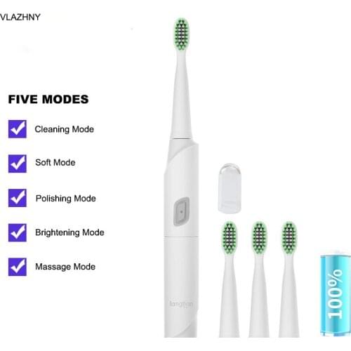 Couple Ultrasonic Adult Electric Toothbrush Non-Rechargeable Soft Hair Automatic Waterproof,1battery 4 Brushes Replacement Heads
