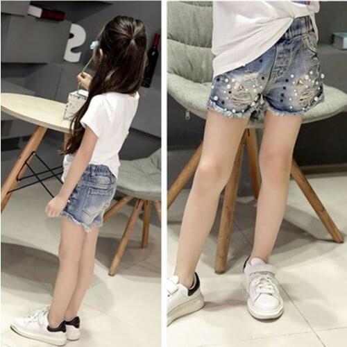 Girls Wear Pearl Jeans Shorts 2021 Summer Korean Edition ZhongDa Childrens Hot Pants Childrens Leggings Casual Pants
