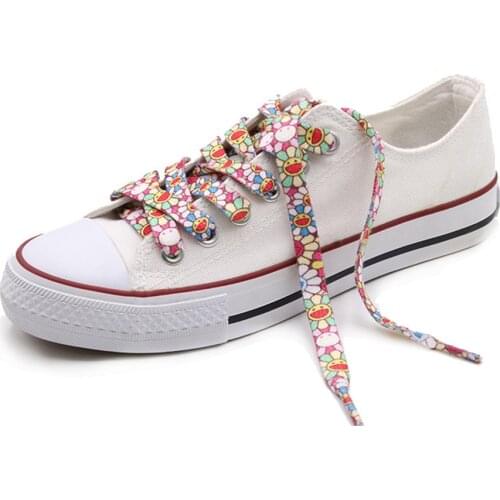 Sublimated Shoelaces Sunflower Printed Shoelace Smiling Face Bootlace Flat Sun Flowers Shoe Strings Customized Shoe Lace
