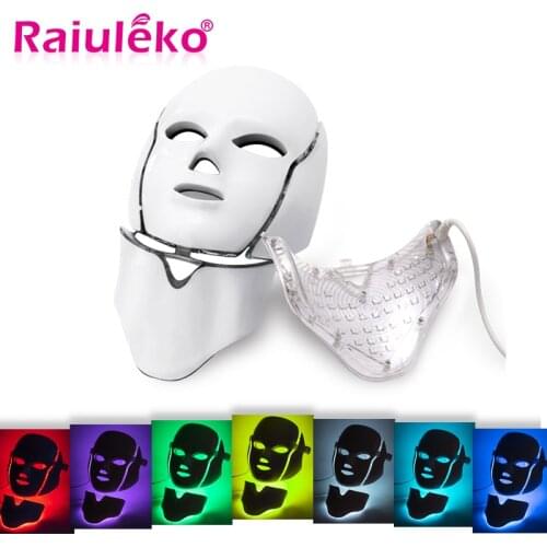 Raiuleko 3/7 Color Photon Electric LED Facial Mask with Neck Skin Rejuvenation Anti Acne Wrinkle Beauty Treatment Salon Home Use