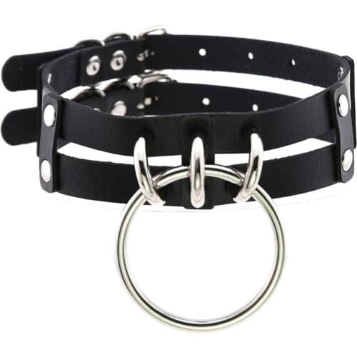 Harajuku Double Leather O-Ring Collar Necklace Alternative Fashion Collar Collar Chain Collarbone Chain