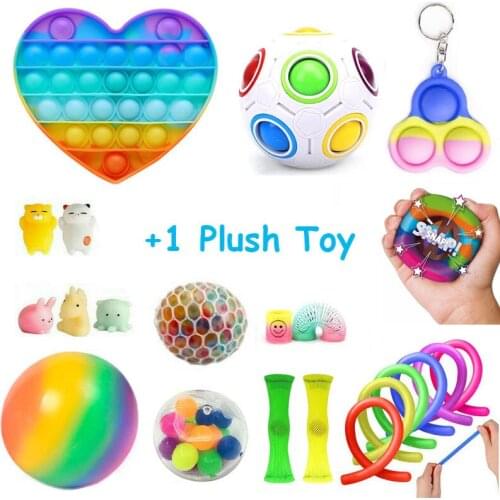 Fidget Toys Pack Anti Stress Toys Set Bubble Marble Relief Kids Gift for Adults Children Sensory Relief Figet Plush Toy