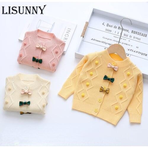Child Cardigan Girls Sweater 2021 Autumn Winter Toddler Knitted Coat Kids Children Jacket Baby Clothes Bow Solid Lingge 12M-5T