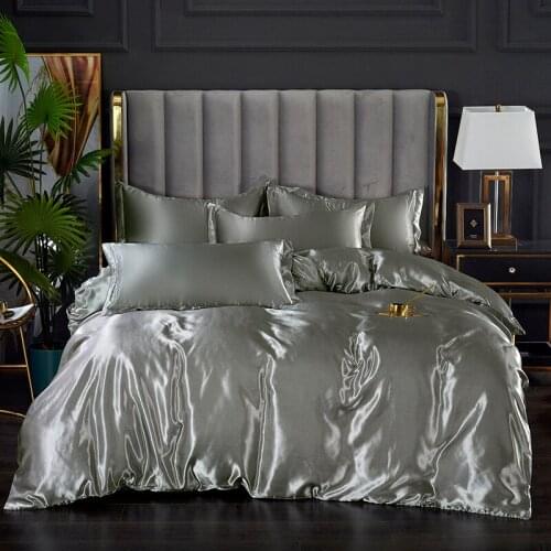 Satin Bedding Set Duvet Cover Rich Super Soft Solid Color Stain-Resistant Wrinkle Free Satin Bed Set