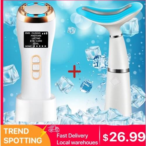 8 IN 1 Facial Massager Hot Cool Skin Care Device Beauty Skin Care LED Photon Device Face Lifting Wrinkles Removal Facial Cleaner
