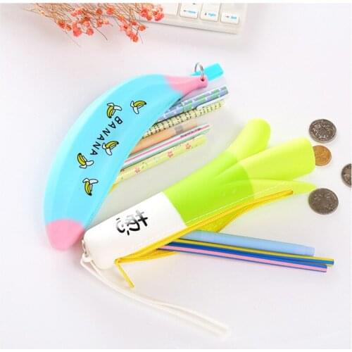Cute Silicone Pencil Case Organizer Bag Large Capacity Zipper Pencil Coin Pocket Kids Girl Novelty Stationery Case Holder