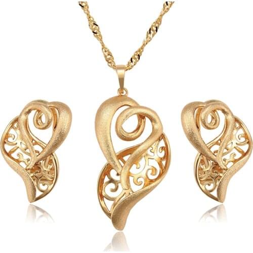 MxGxFam Fashion Jewelry Heart set Pendant Necklace and Earring For Women Gold Color 18 k High Quality CZ AAA