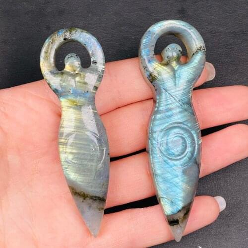 Natural Hand Carved Labrador Mineral Goddess Statue Crystal Figurines Pendant Crafts For Gifts