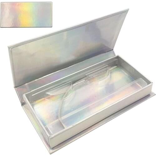 New Holographic Lashes Box with Lash Tray Custom Empty Eyelash Box Container Eyelashes Packaging for15mm- 25mm False Eyelashes