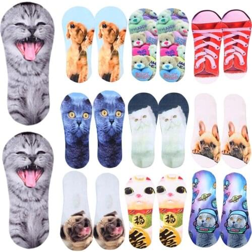 New 3D Print Funny Cute Cartoon Kitten Short Socks Creative Multiple Cat Colorful Face Happy Low Ankle Socks For Women