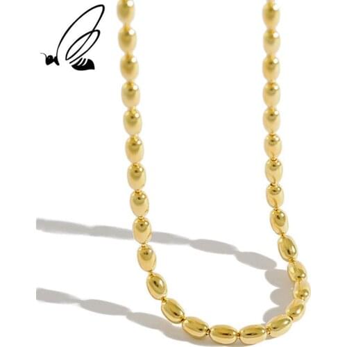 SSTEEL Korean 925 Sterling Silver Necklace For Women Simple Chokers Olive Bead Gold Chain Clavicle Collier Femme Fine Jewelry