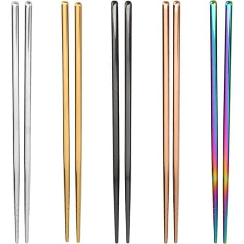 1Pair Stainless Steel Chopsticks Metal Chop Sticks Tableware Silver Gold Multicolor Wedding Party Festival Supplies