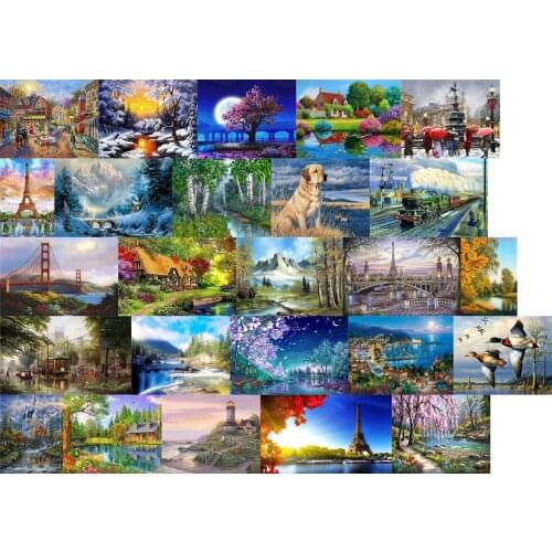 R17606 landscape lakeside cottage DIY Cross Stitch Embroidery Kits Craft Needlework Set Cotton Thread Printed Canvas