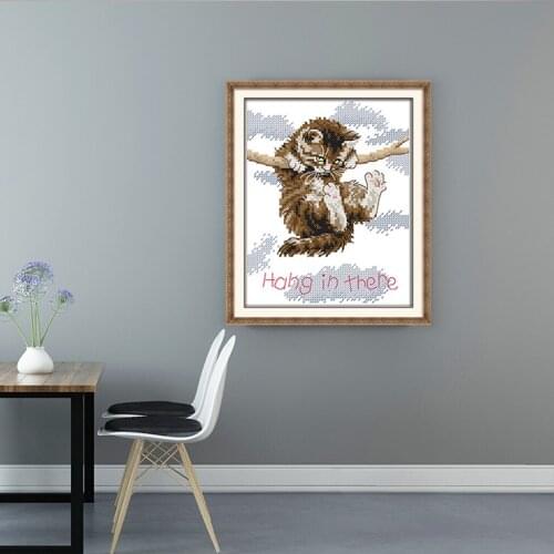 Counted Cross Stitch Kits- Cross Stitch Pattern Cat Hang in There with 14CT Without Pre-printed Fabric
