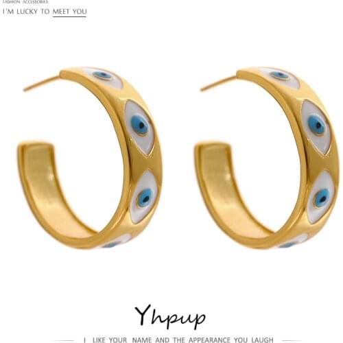 Yhpup New Enamel Eyes Stud Earrings Trendy Metalic Round Unusual Earrings Aretes De Mujer Trendy Jewelry Bijoux Femme 2021 Gift