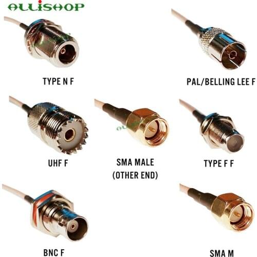 SMA Male to SMA M, BNC Type N Type F UHF, PAL RG316 20cm Pigtail Adapters Bundle for SDR antenna or device