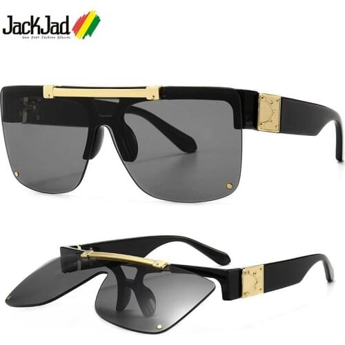 JackJad 2020 Fashion SteamPunk Show Style Lens Flip Up Sunglasses ins Cool Unique Brand Design Sun Glasses Oculos De Sol Z1196E