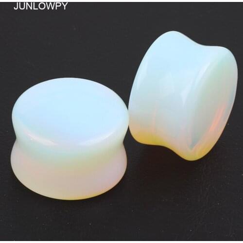 JUNLOWPY Piercing Plugs Opalite Semi-Precious Stone Solid Saddle Fit Plugs Ear Gauges Ear Plugs Tunnels Double Flared Stretcher
